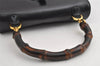Authentic GUCCI Vintage Bamboo Hand Bag Purse Leather Black 4929I