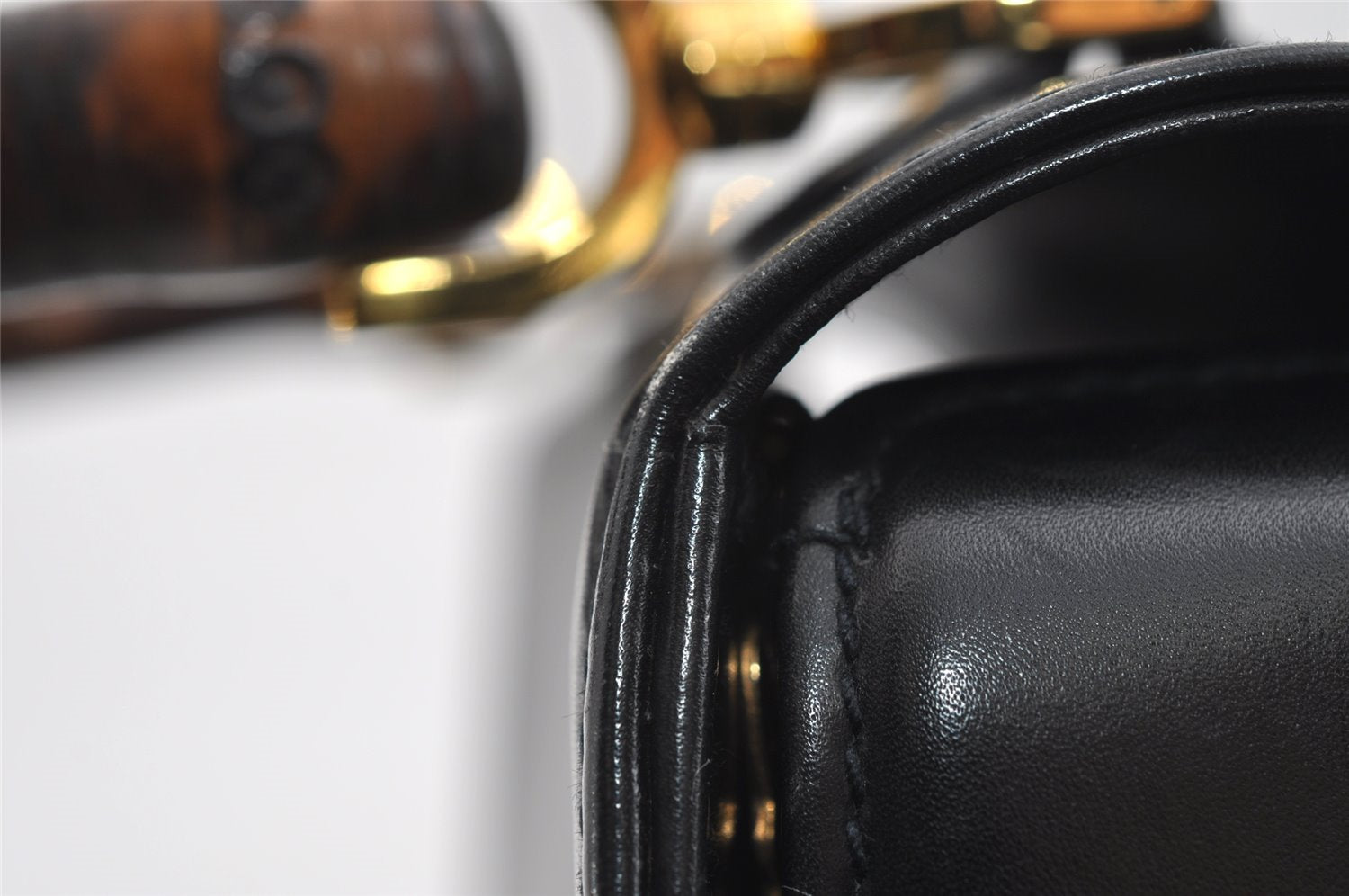 Authentic GUCCI Vintage Bamboo Hand Bag Purse Leather Black 4929I