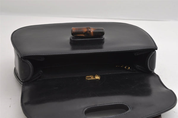 Authentic GUCCI Vintage Bamboo Hand Bag Purse Leather Black 4929I