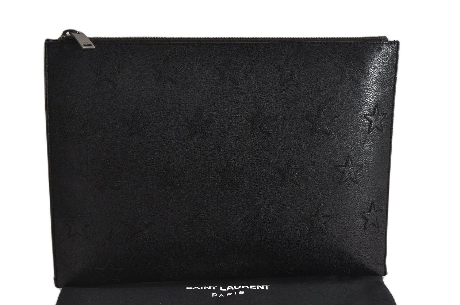 Authentic SAINT LAURENT Star Motif Clutch Hand Bag Leather 397295 Black 4938F