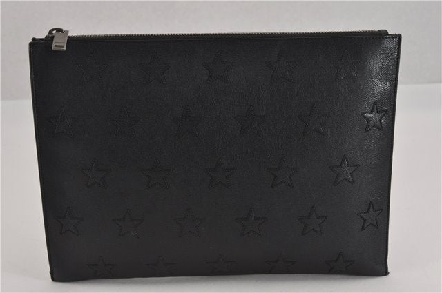 Authentic SAINT LAURENT Star Motif Clutch Hand Bag Leather 397295 Black 4938F