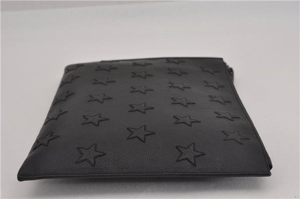 Authentic SAINT LAURENT Star Motif Clutch Hand Bag Leather 397295 Black 4938F
