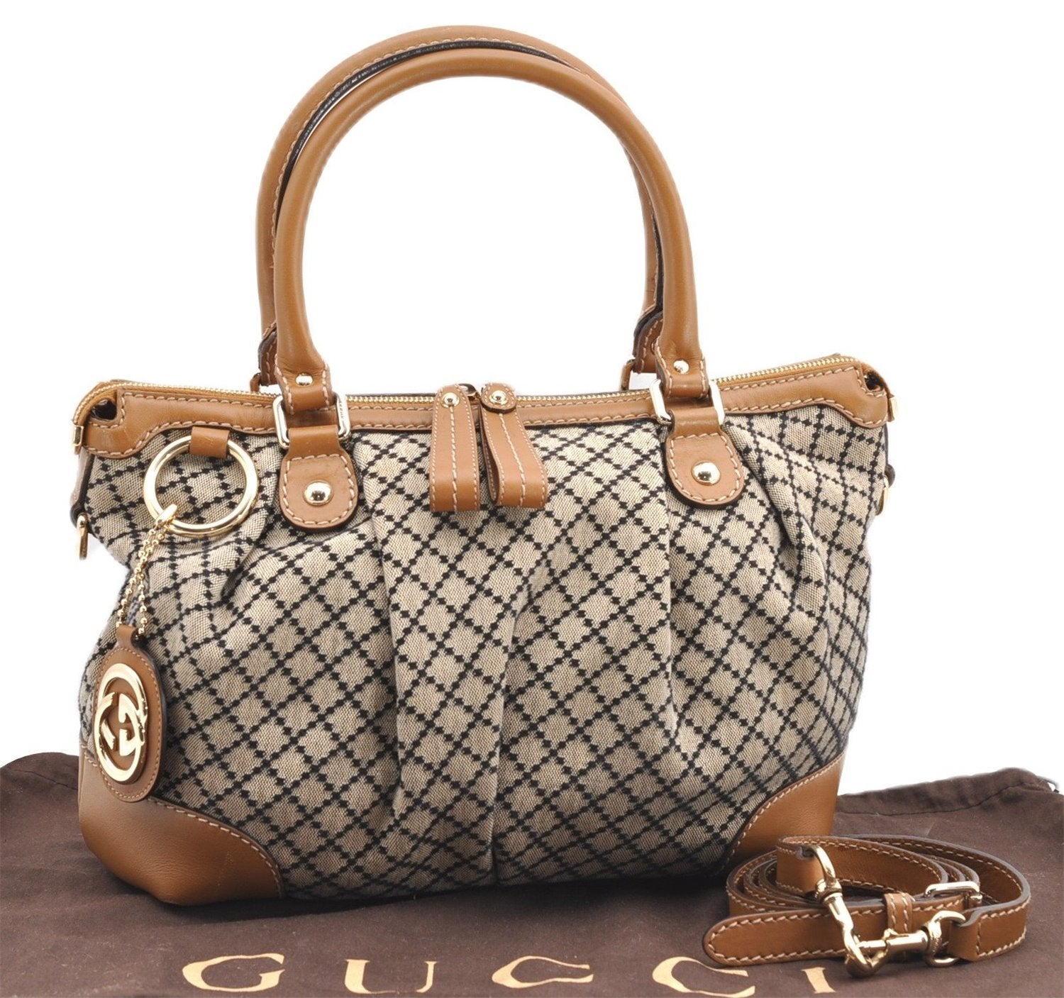 Authentic GUCCI Diamante Sukey 2Way Tote Bag Canvas Leather 247902 Brown 4941F