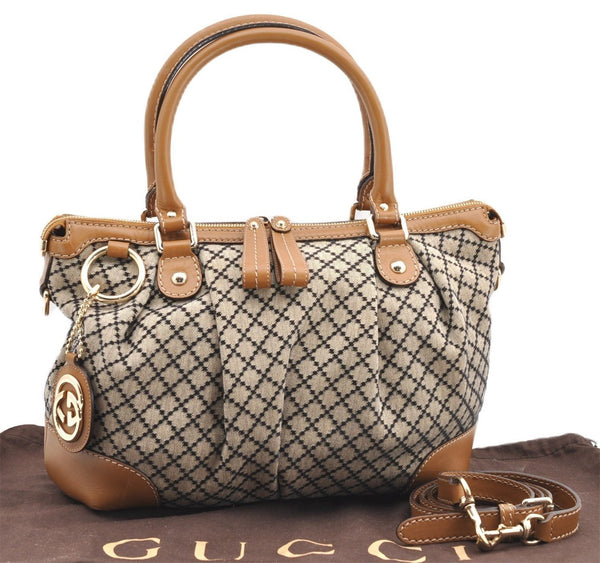 Authentic GUCCI Diamante Sukey 2Way Tote Bag Canvas Leather 247902 Brown 4941F
