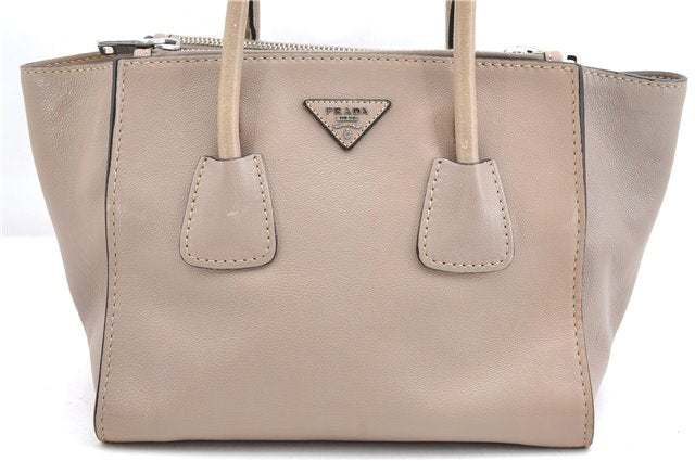 Authentic PRADA GLACE CALF Leather 2Way Shoulder Hand Bag B2625M Beige 4945F