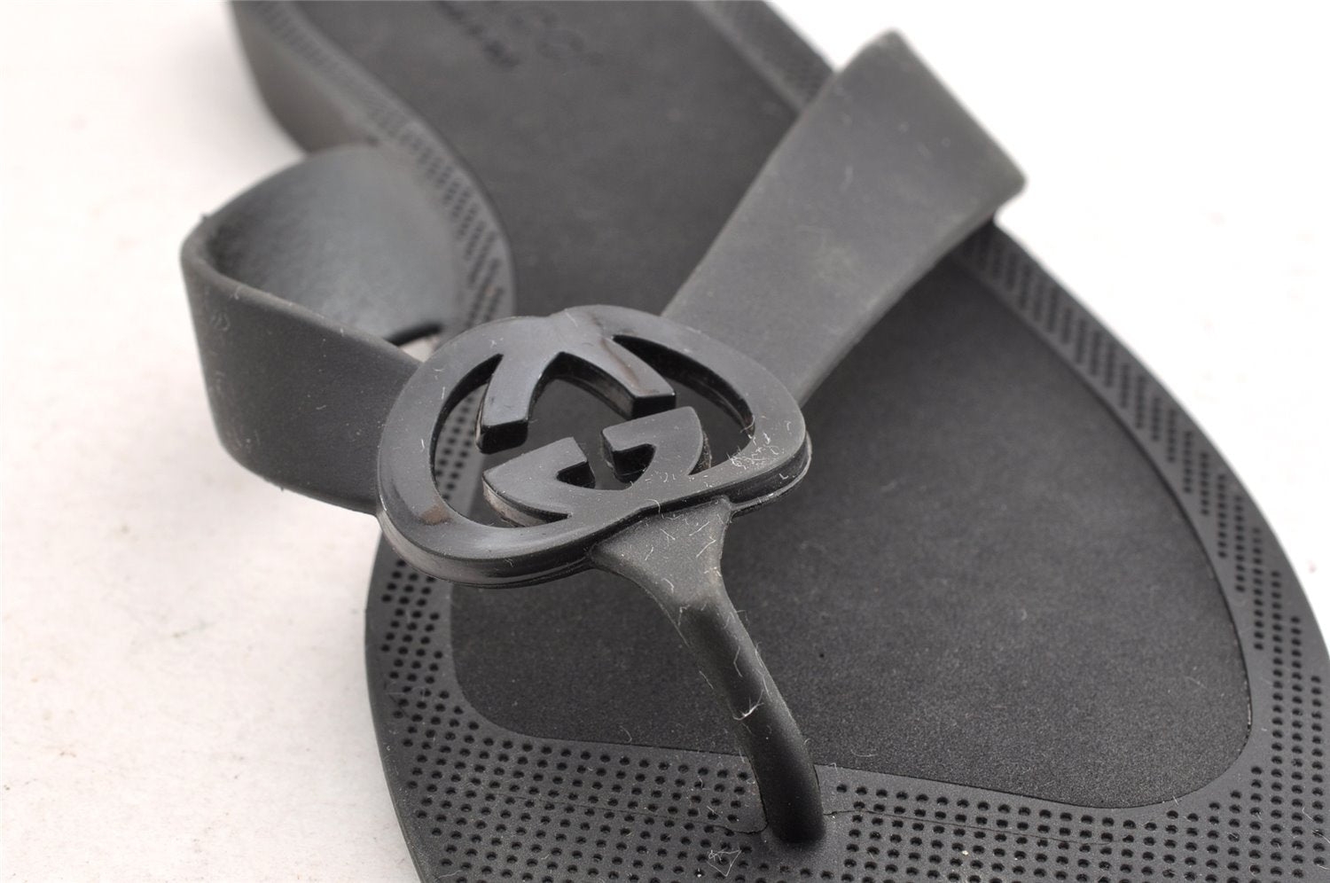 Authentic GUCCI Vintage Flip Flops Sandals Rubber Size US Size 9 Black 4952I