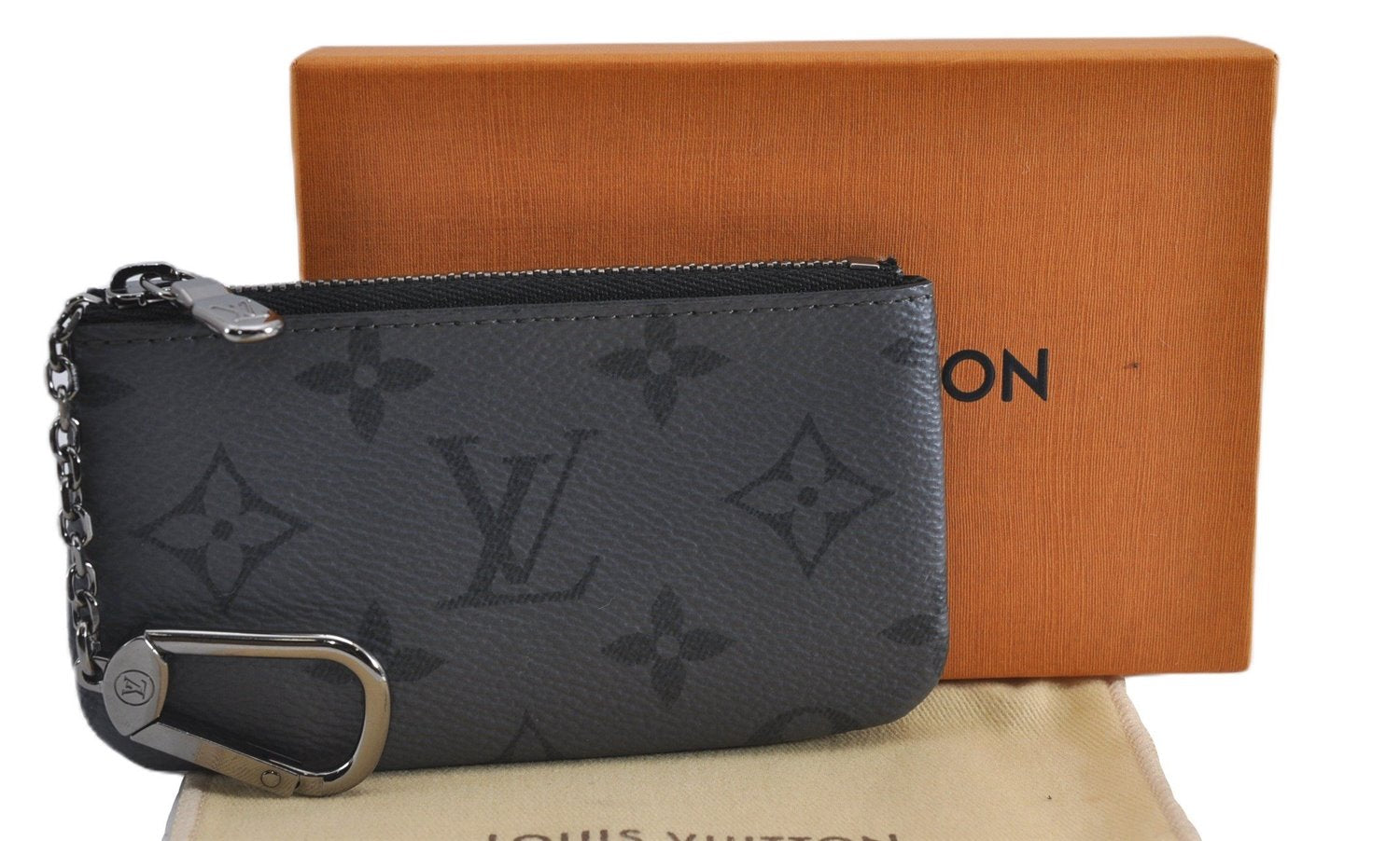 Auth Louis Vuitton Monogram Eclipse Pochette Cles Coin Purse Bi-color Box 4960F