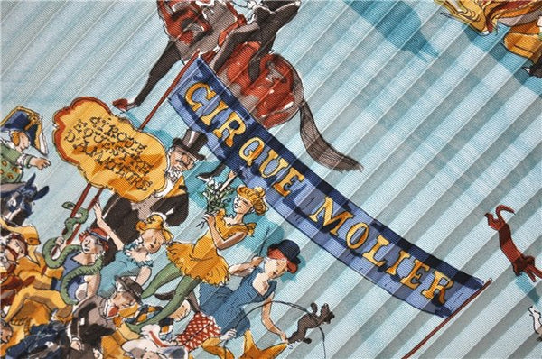 Authentic HERMES Pleats Scarf "CIRQUE MOLIER" Silk Navy Box 4966F