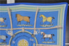 Auth HERMES Pleats Scarf "Couvertures et tenues de jour" Silk Blue Box 4968F