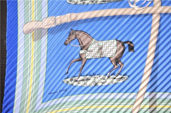 Auth HERMES Pleats Scarf "Couvertures et tenues de jour" Silk Blue Box 4968F