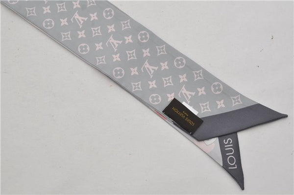 Authentic Louis Vuitton Bandeaux Monogram Padlock Pattern Scarf Silk Gray 4970F