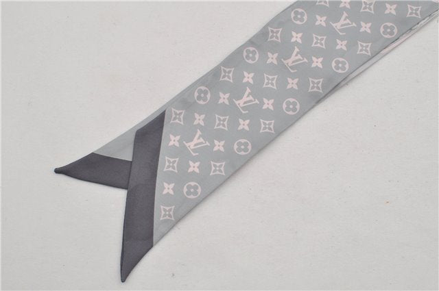 Authentic Louis Vuitton Bandeaux Monogram Padlock Pattern Scarf Silk Gray 4970F