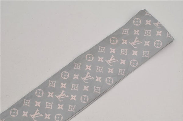 Authentic Louis Vuitton Bandeaux Monogram Padlock Pattern Scarf Silk Gray 4970F