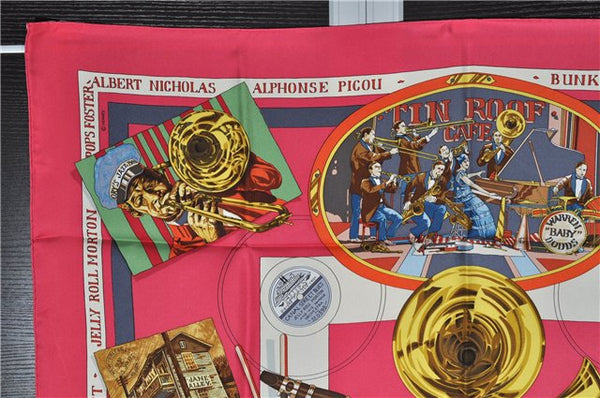 Authentic HERMES Carre 90 Scarf "NEW ORLEANS THE ORIGINAL" Silk Pink 4974F