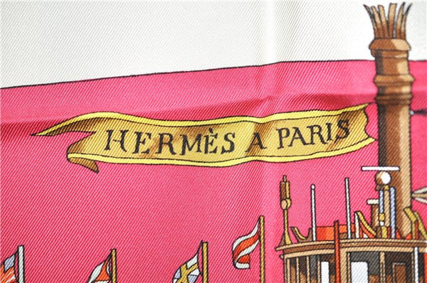 Authentic HERMES Carre 90 Scarf "NEW ORLEANS THE ORIGINAL" Silk Pink 4974F