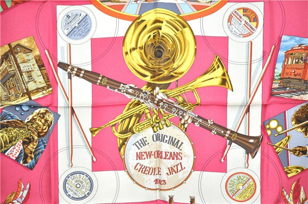 Authentic HERMES Carre 90 Scarf "NEW ORLEANS THE ORIGINAL" Silk Pink 4974F