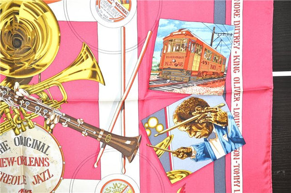 Authentic HERMES Carre 90 Scarf "NEW ORLEANS THE ORIGINAL" Silk Pink 4974F