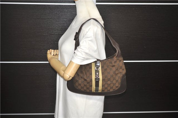 Auth GUCCI Sherry Line Jackie Shoulder Hand Bag GG Canvas Leather Brown 4978D