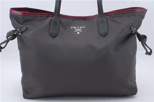 Authentic PRADA Nylon Leather Shoulder Tote Bag Gray Pink 4980D