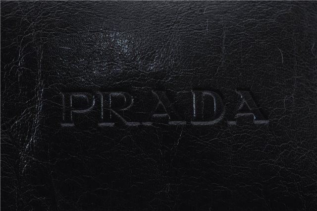 Authentic PRADA Leather Hand Bag Purse Black 4982D