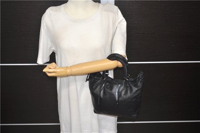 Authentic PRADA Leather Hand Bag Purse Black 4982D