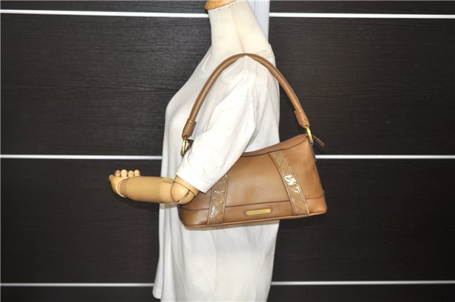 Authentic BURBERRY Vintage Leather Enamel Shoulder Hand Bag Brown 4983D