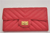 Authentic CHANEL Calf Skin V Stitch CC Logo Long Wallet Purse Pink Box 4983F