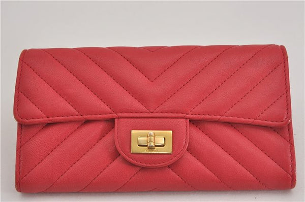 Authentic CHANEL Calf Skin V Stitch CC Logo Long Wallet Purse Pink Box 4983F
