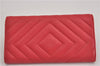 Authentic CHANEL Calf Skin V Stitch CC Logo Long Wallet Purse Pink Box 4983F