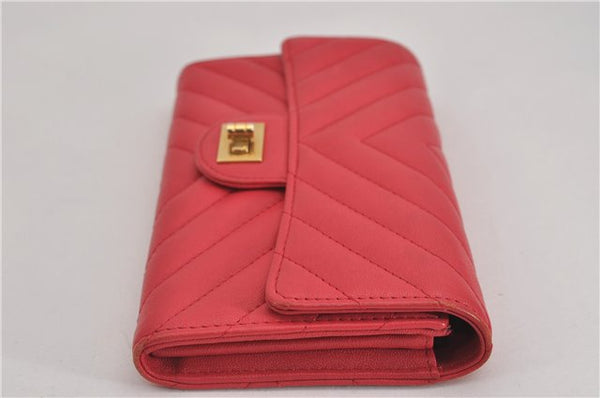 Authentic CHANEL Calf Skin V Stitch CC Logo Long Wallet Purse Pink Box 4983F