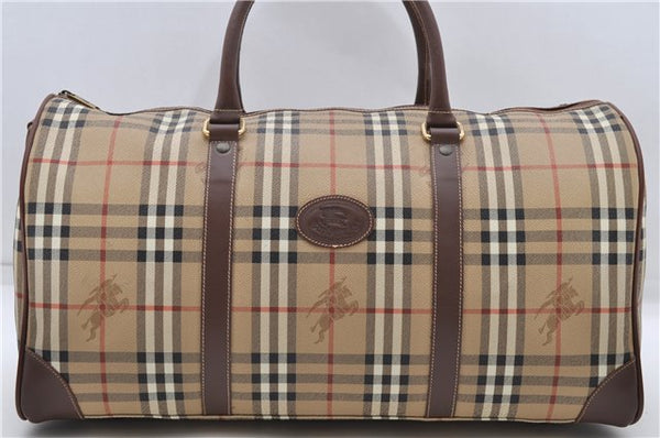 Authentic Burberrys Vintage Nova Check Shoulder Boston Bag PVC Beige 4984D
