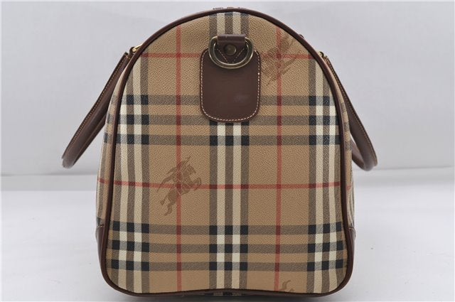 Authentic Burberrys Vintage Nova Check Shoulder Boston Bag PVC Beige 4984D