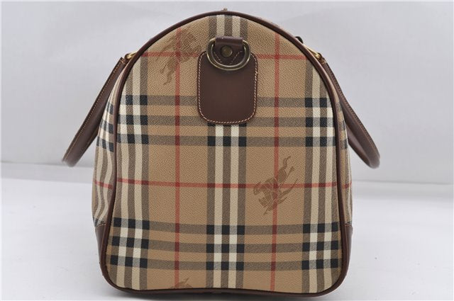 Authentic Burberrys Vintage Nova Check Shoulder Boston Bag PVC Beige 4984D