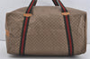 Authentic GUCCI Web Sherry Line Micro GG PVC Leather Boston Bag Brown 4995I