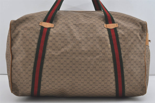 Authentic GUCCI Web Sherry Line Micro GG PVC Leather Boston Bag Brown 4995I