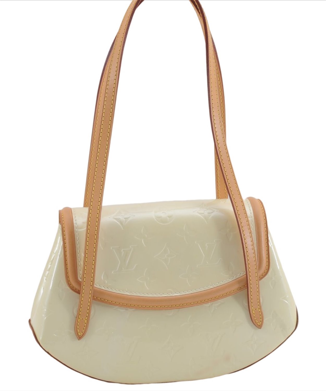 Authentic Louis Vuitton Vernis Biscayne Bay PM Shoulder Bag M91187 Ivory 4999E