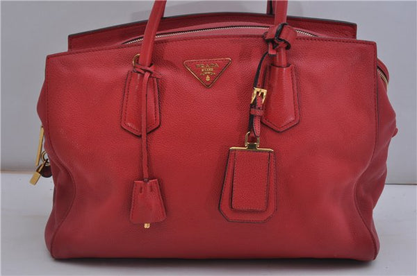 Authentic PRADA Vintage Leather Nappa 2Way Shoulder Hand Tote Bag Red 5020F