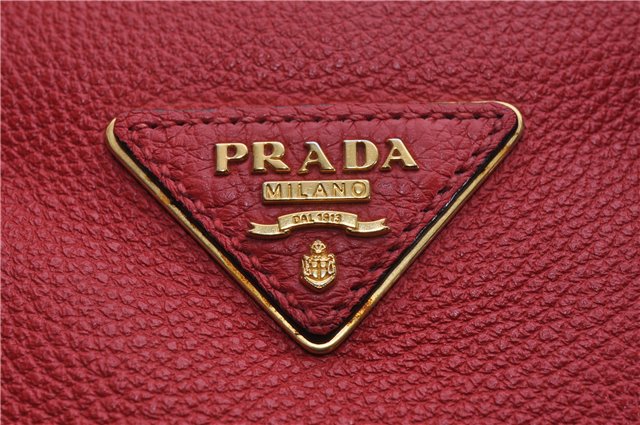 Authentic PRADA Vintage Leather Nappa 2Way Shoulder Hand Tote Bag Red 5020F