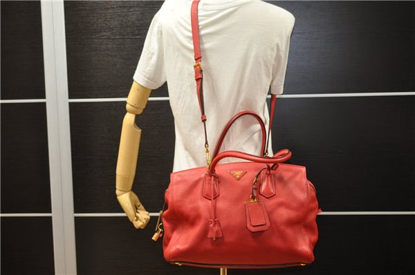 Authentic PRADA Vintage Leather Nappa 2Way Shoulder Hand Tote Bag Red 5020F