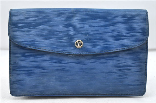 Authentic Louis Vuitton Epi Montaigne 27 Clutch Bag Blue M52655 LV 5026D
