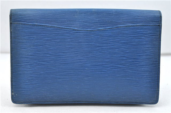 Authentic Louis Vuitton Epi Montaigne 27 Clutch Bag Blue M52655 LV 5026D