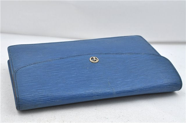 Authentic Louis Vuitton Epi Montaigne 27 Clutch Bag Blue M52655 LV 5026D