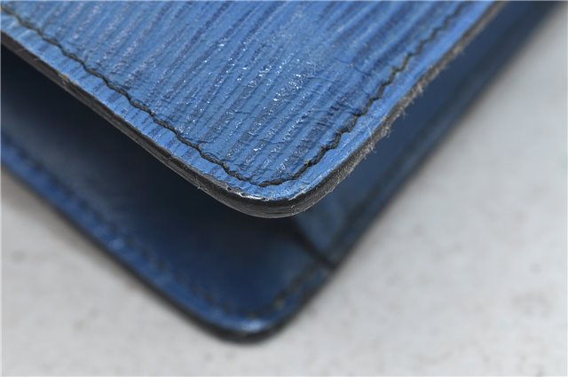 Authentic Louis Vuitton Epi Montaigne 27 Clutch Bag Blue M52655 LV 5026D