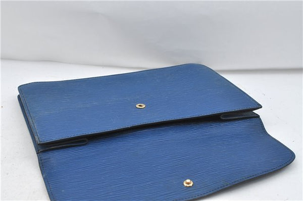 Authentic Louis Vuitton Epi Montaigne 27 Clutch Bag Blue M52655 LV 5026D