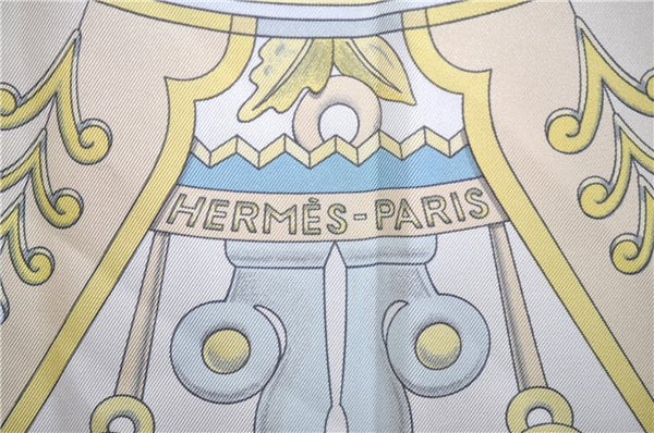 Authentic HERMES Carre 90 Scarf "L'AIR MARIN" Silk Light Blue 5030E