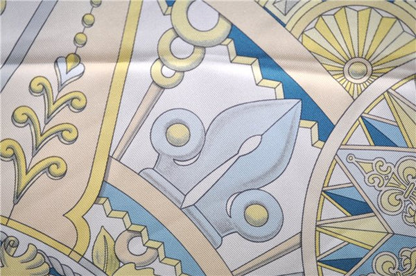 Authentic HERMES Carre 90 Scarf "L'AIR MARIN" Silk Light Blue 5030E