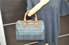 Authentic POLO Ralph Lauren Check Pattern Hand Boton Bag PVC Leather Green 5031C