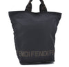 Authentic FENDI Nylon Leather Logo Tote Hand Bag Black 5036D