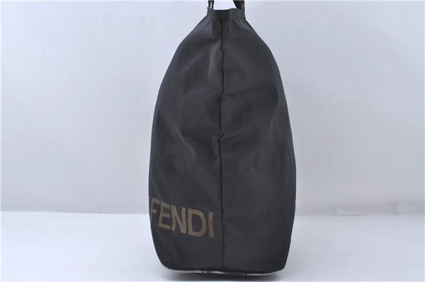 Authentic FENDI Nylon Leather Logo Tote Hand Bag Black 5036D