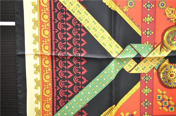 Authentic HERMES Carre 90 Scarf "Brins d'or" Silk Black 5038E